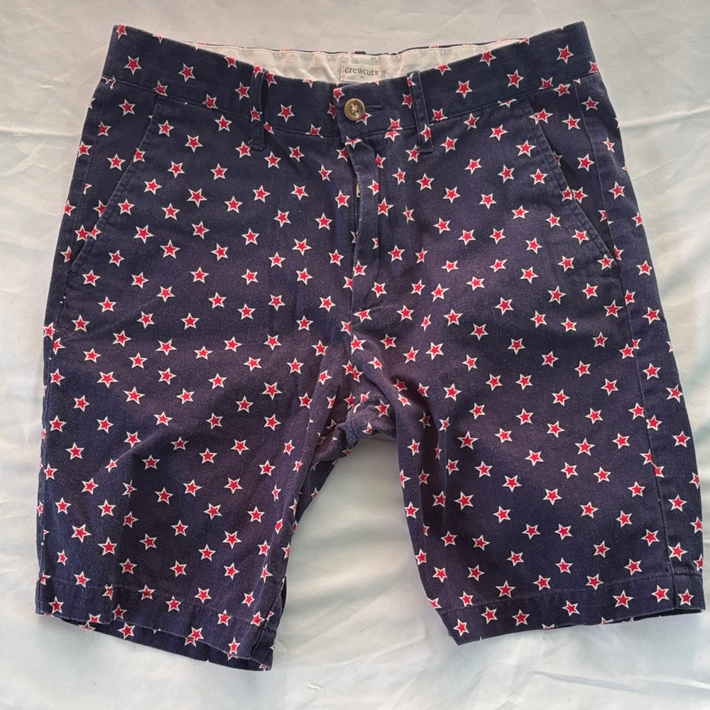 J. Crew Navy Shorts with Red and White Star Print